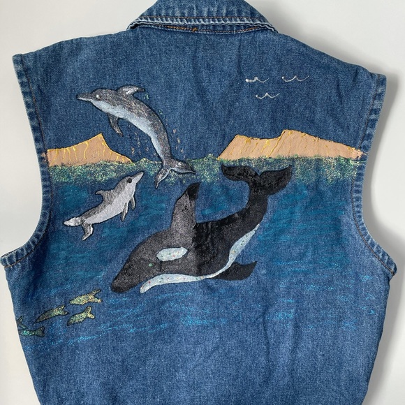 Vintage Hand Painted 90’s Denim Vest Size 10 - Picture 7 of 8